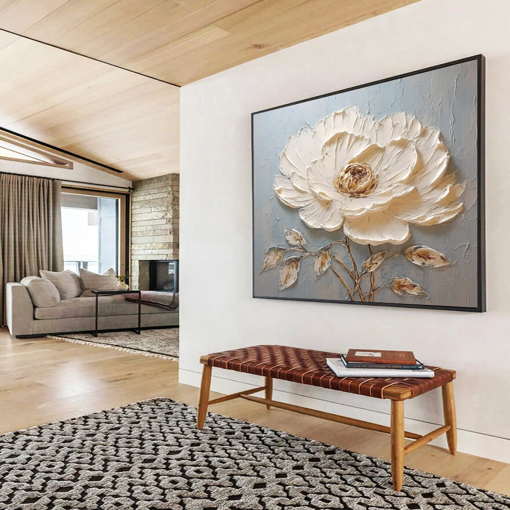 3D White Flower Textured Art - Soft & Serene Bedroom Accent DLZ175