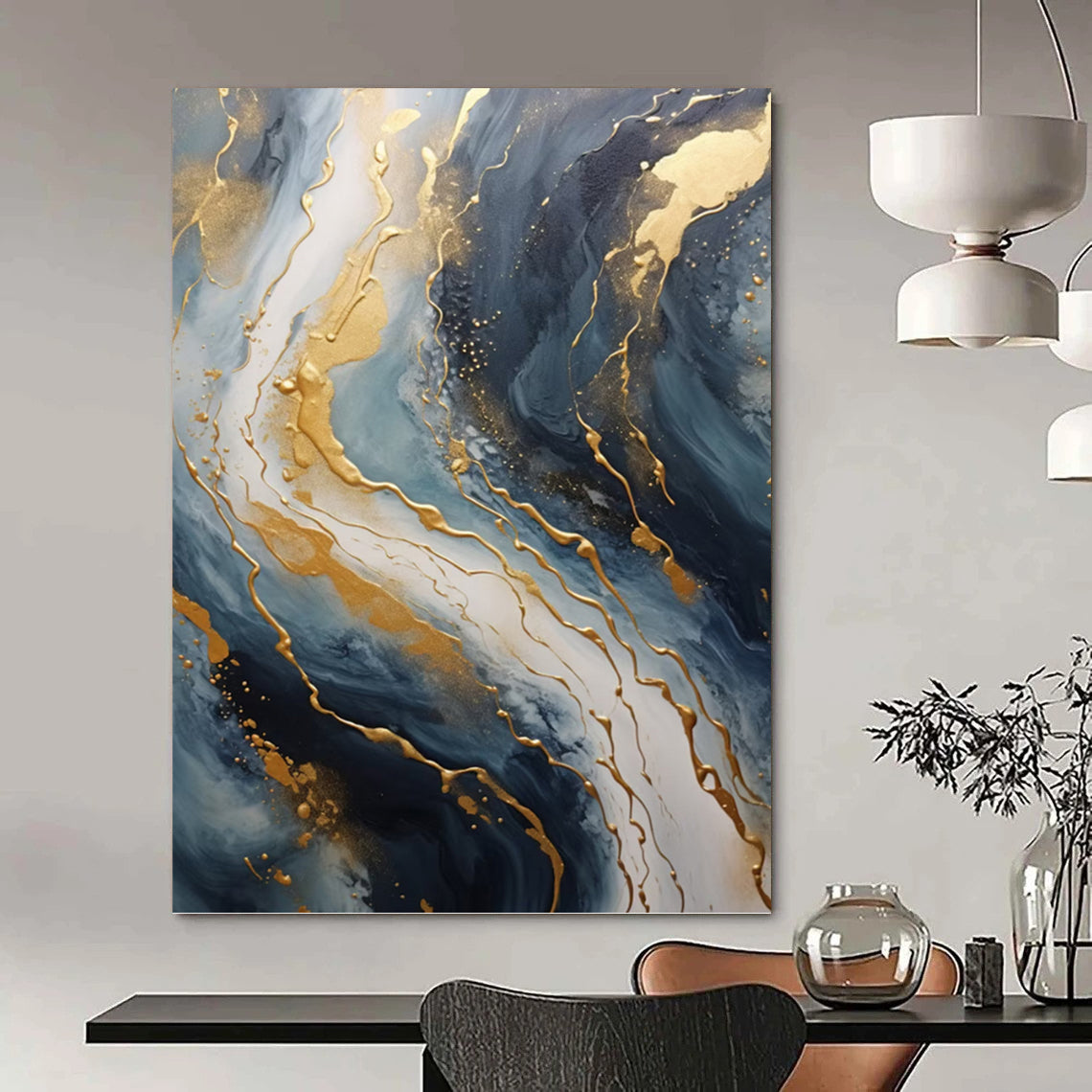 Stupendous Vertical Hand - Painted Custom Abstract Dithyramb (with Feather Textures) for Living Room and Bar DKH1599
