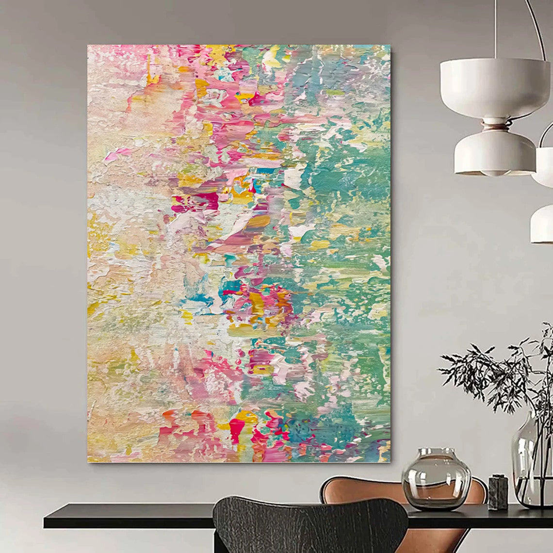 Vertical Hand - Painted Textured Custom Abstract Art for Dining Room and Hallway DKH1683
