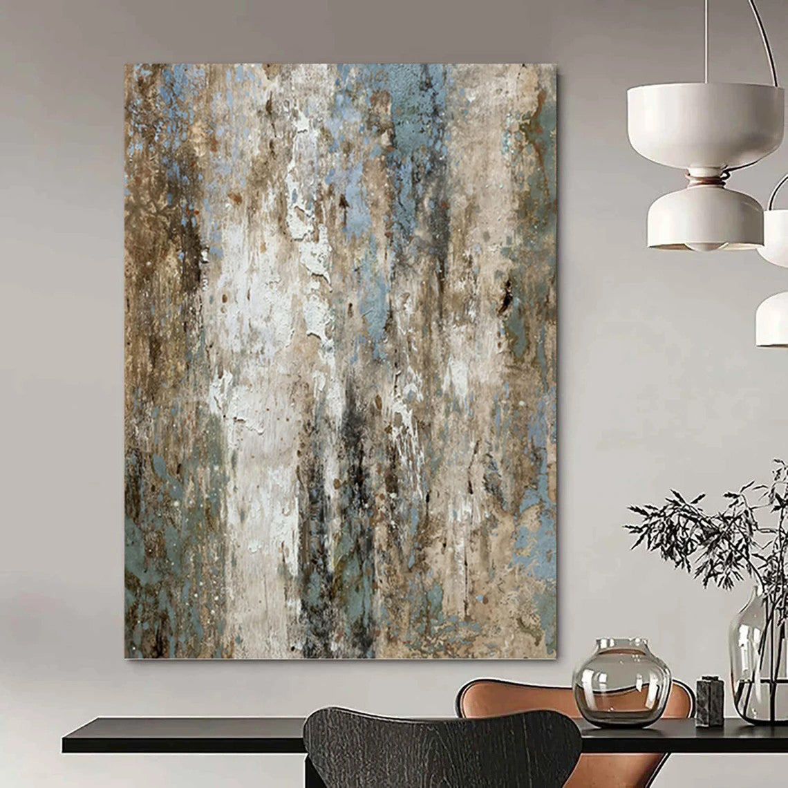 Extra - Vast - Reach Vertical Hand - Painted Custom Abstract Symphony (with Rich Textures), for Office and Entryway DKH1531