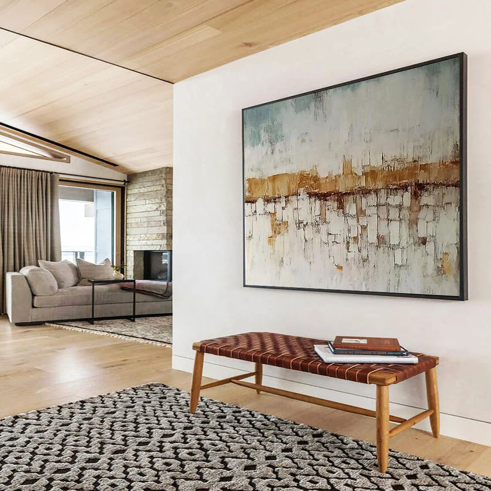 Blue, White and Brown Abstract Cityscape "Hazy Horizon" Painting On Canvas HB0417