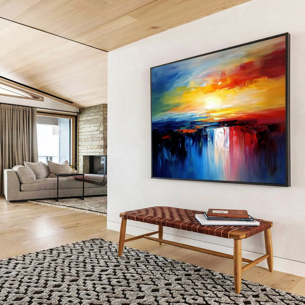 Vibrant Sunset Waterfall - Colorful Abstract Landscape Painting On Canvas HB0431