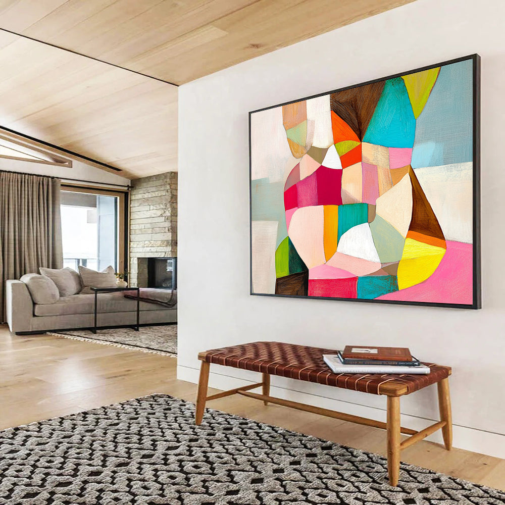 “Colorful Cubist Figure” - Pink, Green, Yellow, Abstract Human Form - Cubist Acrylic Painting HB1497