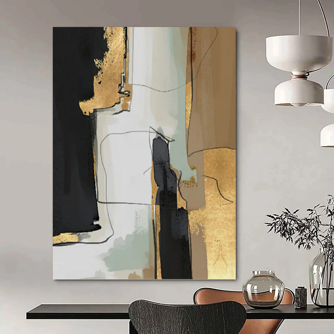 Oversized - Format Vertical Hand - Painted Textured Custom Abstract Gemstone, for Hotels and Entryway DKH1524