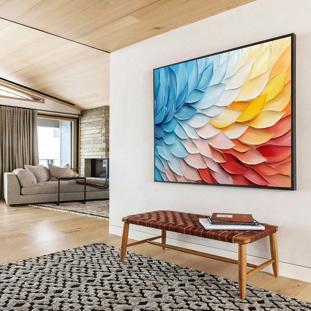 “Rainbow Petal Harmony” - Blue, Yellow, Pink, Layered Petals Painting On Canvas HB0728