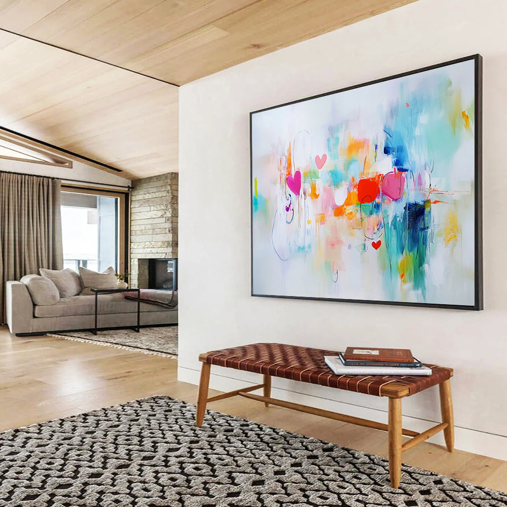 “Hearts and Hues” - Pink, Teal, Orange, Abstract Love - Contemporary Acrylic Painting HB1515