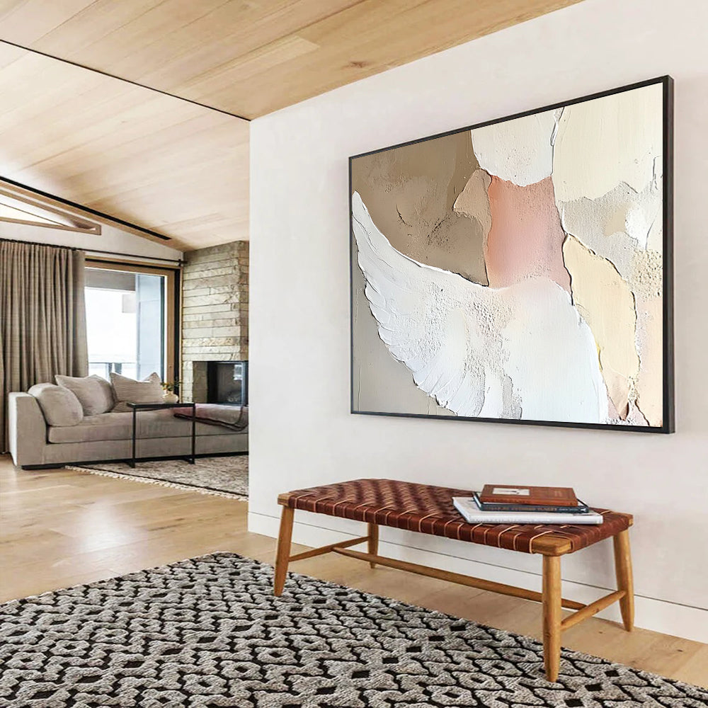 “Minimalist Winged Bird” - Neutral Hues, Textured Bird, Abstract Figurative Painting On Canvas HB0998
