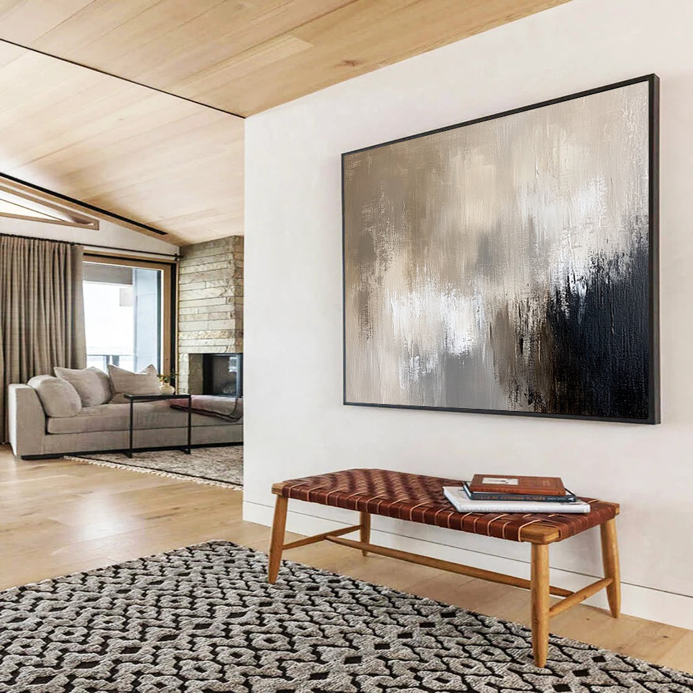 “Neutral Textured Abstract” - Beige, gray, white, black; Textured neutral abstract; Acrylic Painting On Canvas HB1278