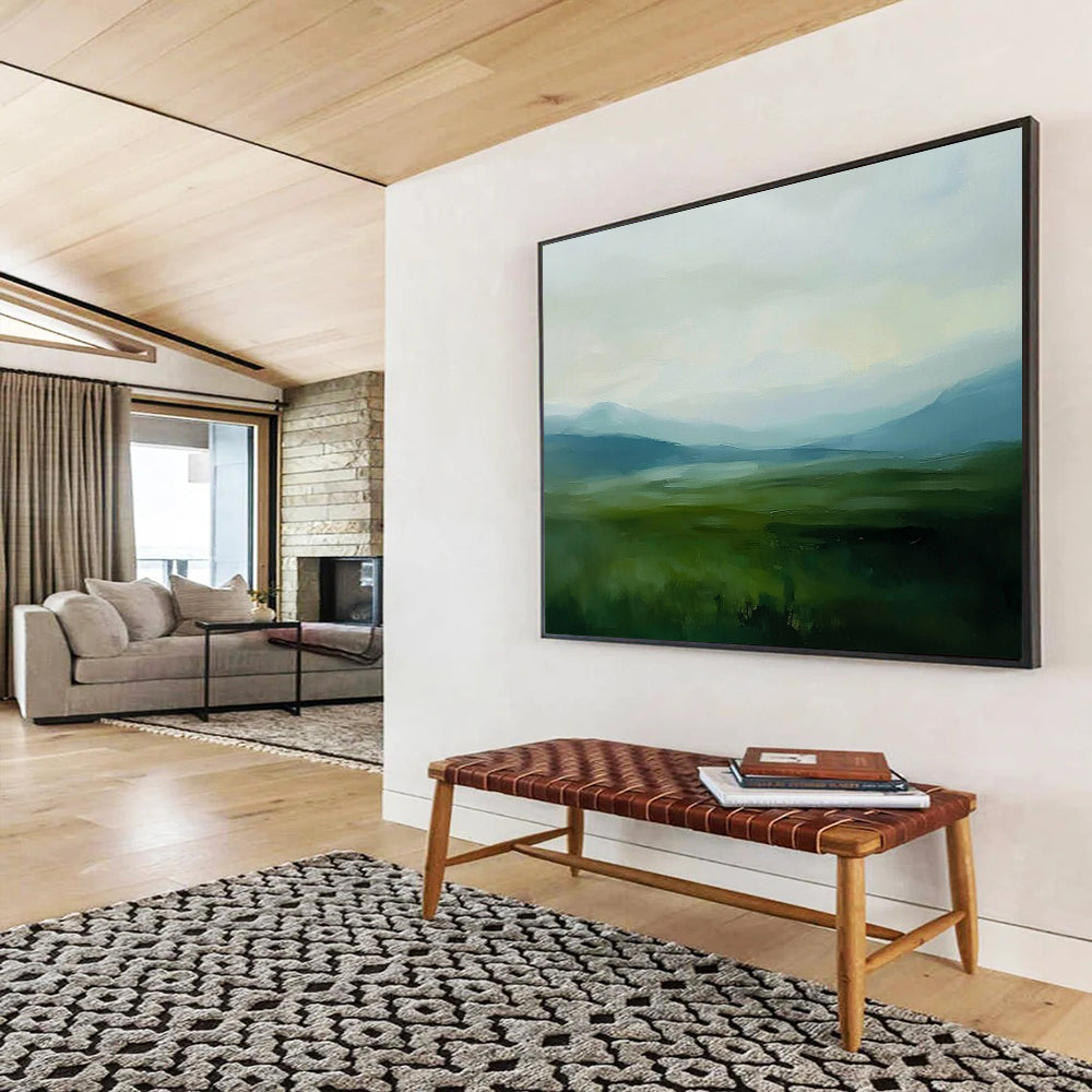 “Misty Green Valley” - Greens, Blues, Greys, Valley Landscape - Impressionist Oil Painting HB1576
