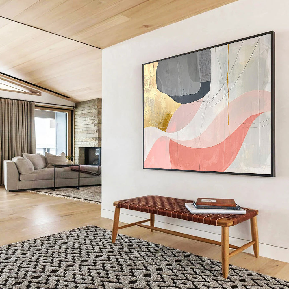 “Elegant Color Swirls” - Gray, Pink, Gold, Abstract Swirl Painting On Canvas HB0714
