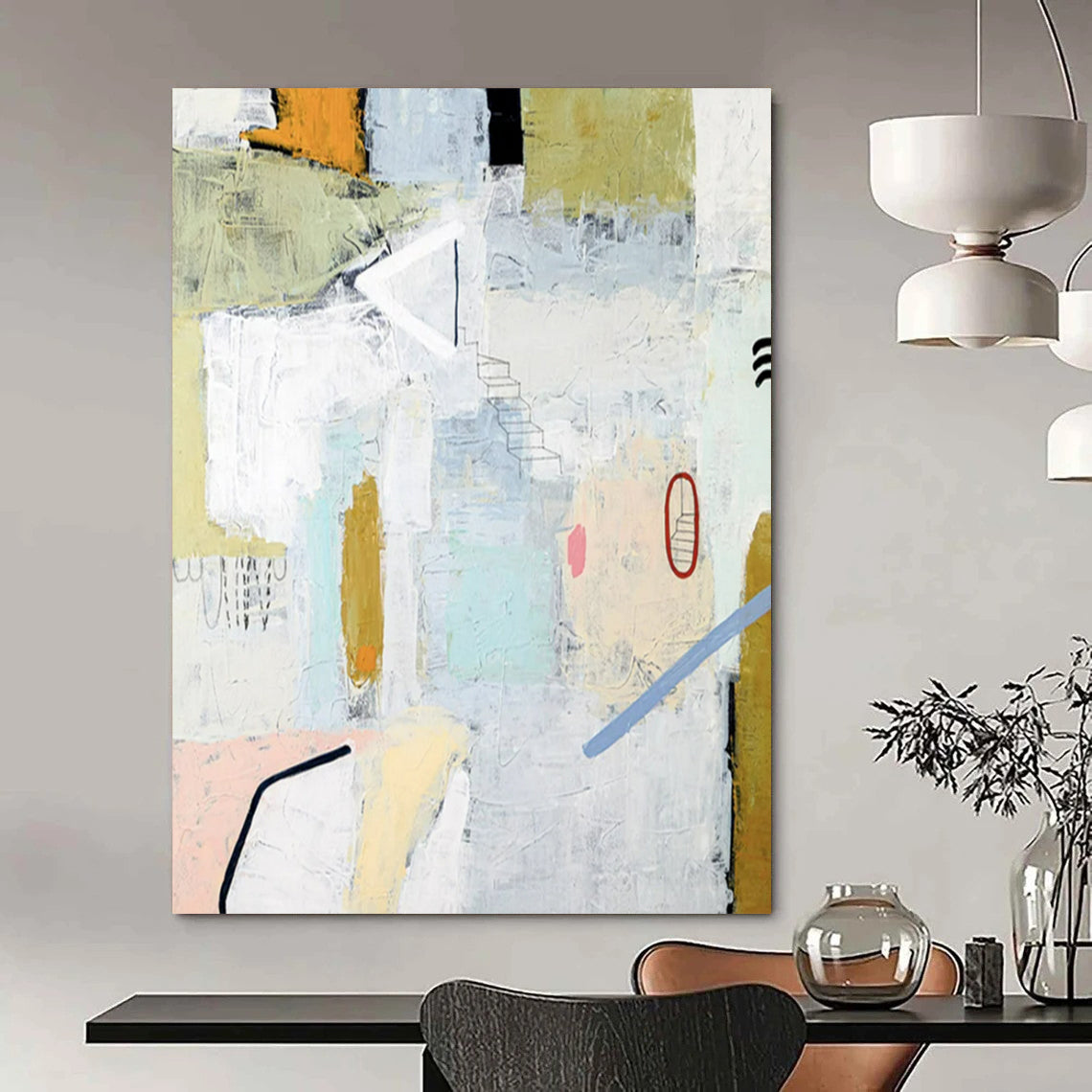 Glamorous Gigantic-Scale Hand-Painted Abstract Wall Murals: Enrich Your Dining Room & Living Room LargeART2390