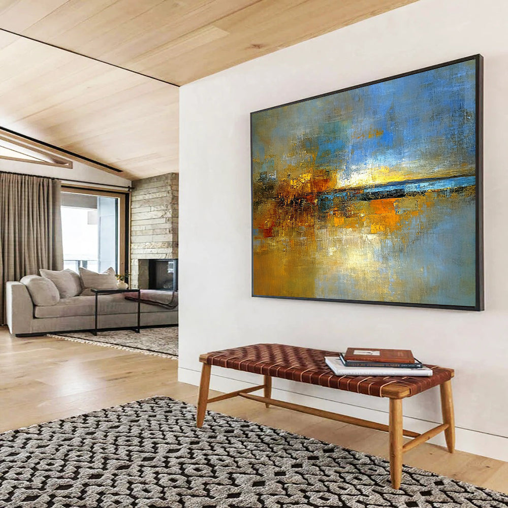 “Golden Abstract Dusk” - Rich Golds, Blues, and Browns, Layered Sunset - Inspired Abstract Painting On Canvas HB0909