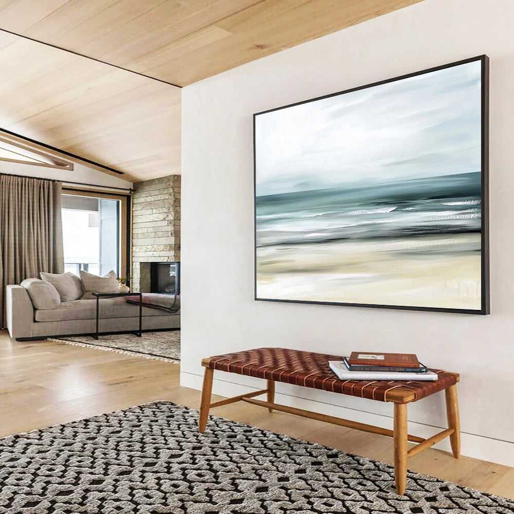 “Minimalist Coastal Hues” - Soft Grays, Muted Greens, Calm Ocean - Acrylic Painting HB1617