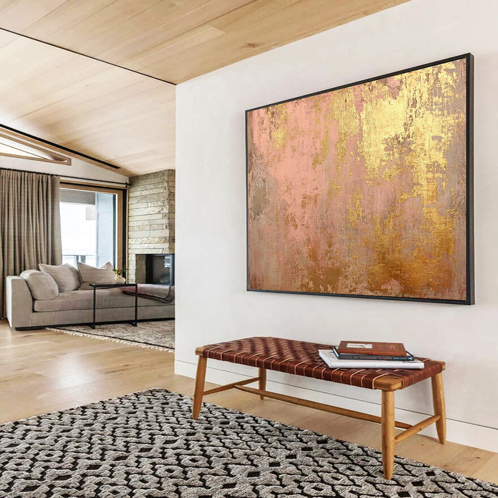Pink & Gold Textured Background - Shabby - Chic Abstract Oil Painting On Canvas HB0481