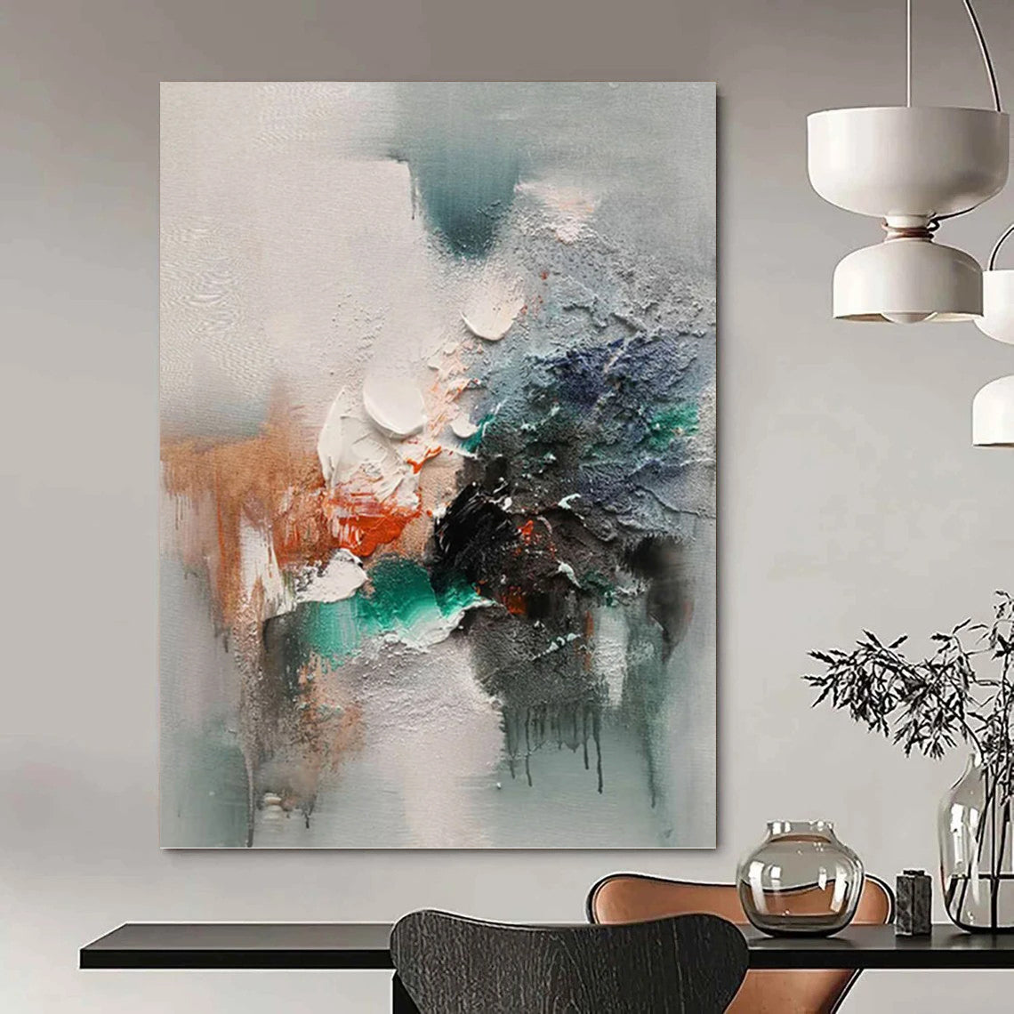 Extended - Height Vertical Hand - Painted Textured Custom Abstract Elegy for Bedroom and Hotel DKH1572