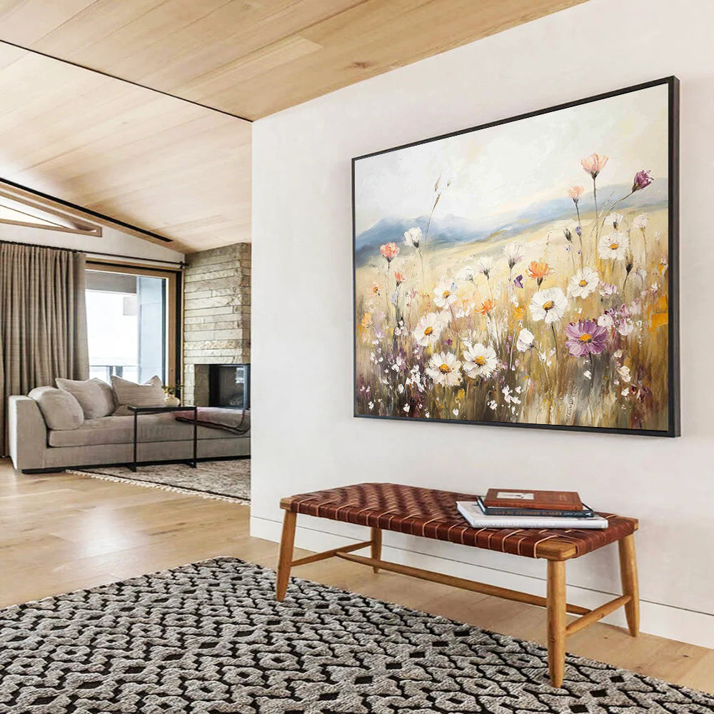 “Pastel Wildflower Field” - Soft - hued wildflowers in a meadow, Impressionist Landscape Painting On Canvas HB0546