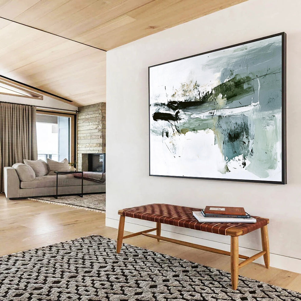 “Abstract Black and White” - Black, White, Gray, Dynamic Brushstrokes Painting On Canvas HB0944