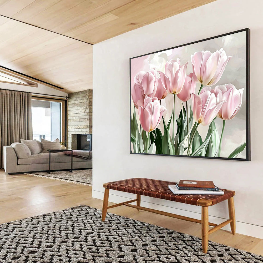 “Soft Pink Tulips” - Pale Pinks, Greens, Realistic Tulip Bouquet - Digital Painting HB1729