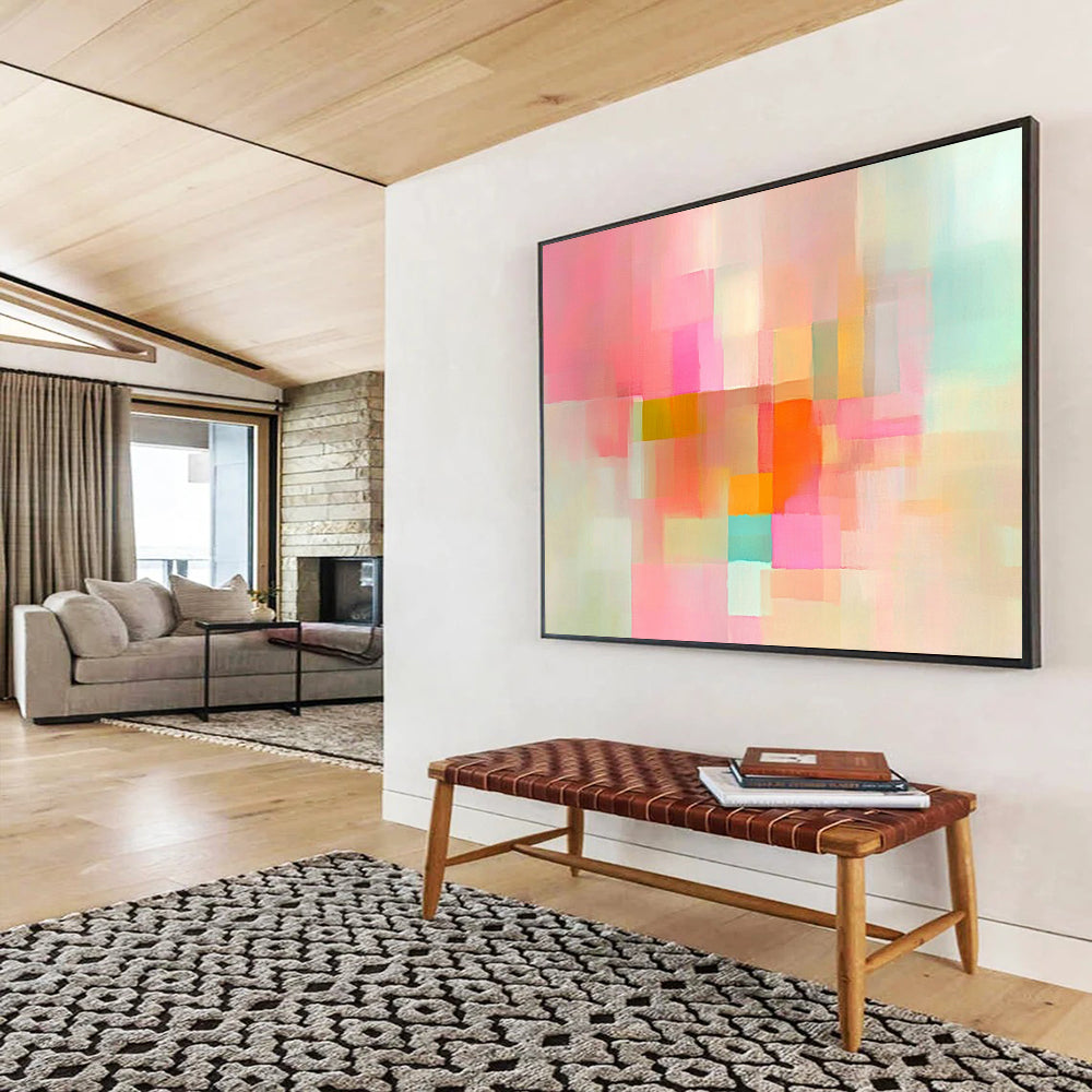 “Pastel Color Blocks” - Pink, peach, orange, teal; Soft abstract color blocks; Acrylic Painting On Canvas HB1210