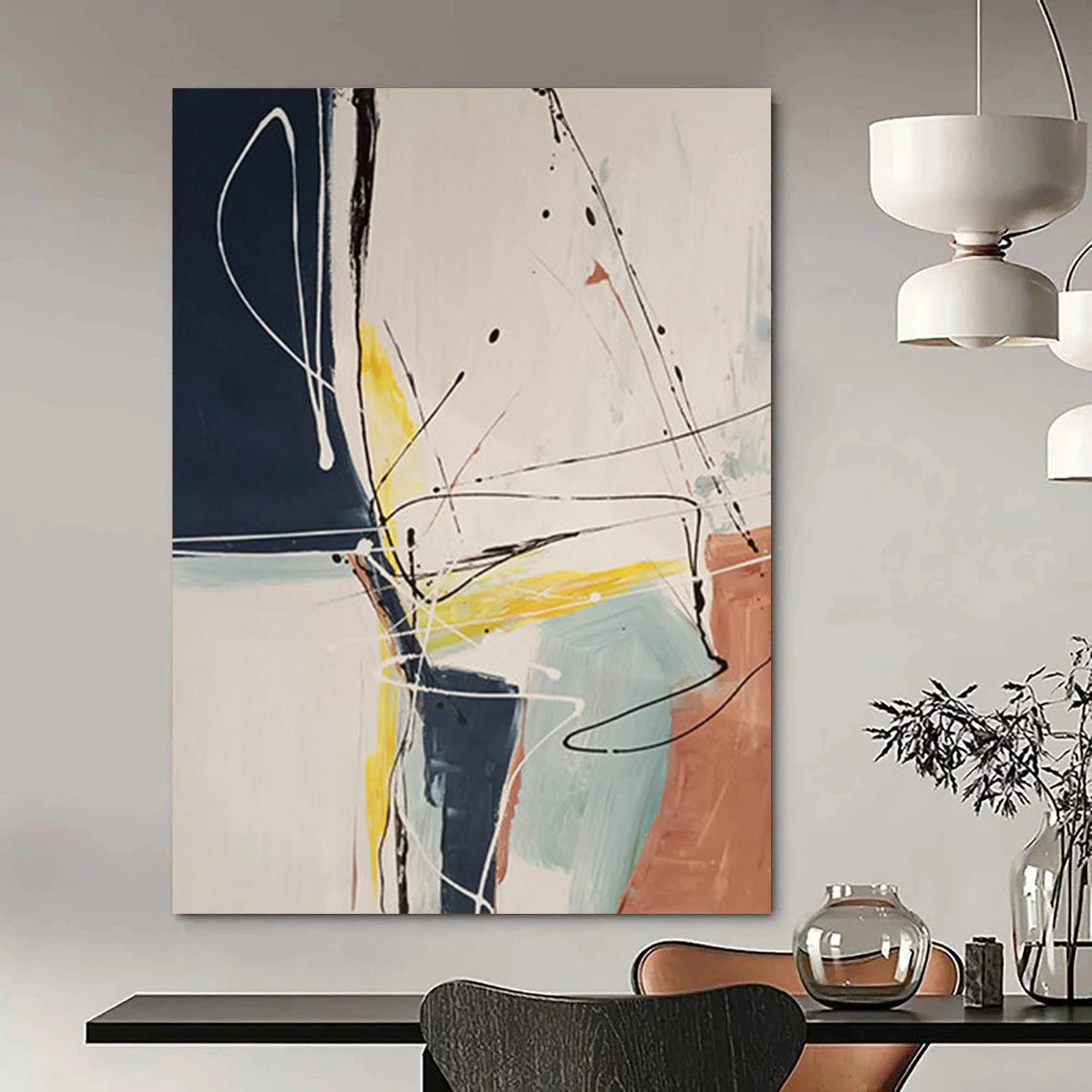 Extra - Large Hand - Painted Textured Custom Abstract Gemstone for Living Room and Hotel DTP037