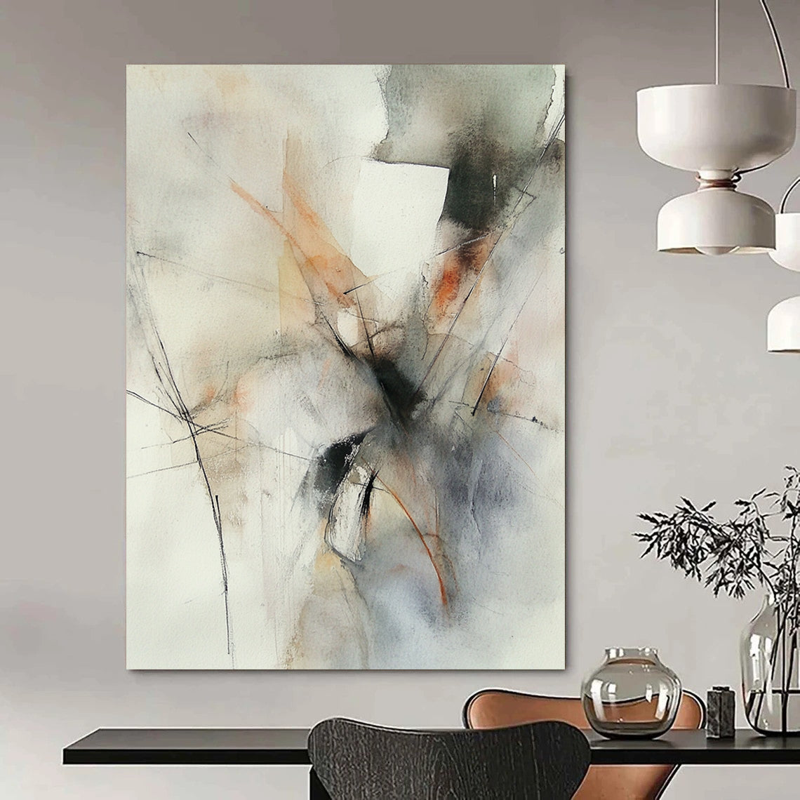 Contemporary abstract watercolor art captures the essence of wind with loose brush strokes and muted colors, conveying movement and emotion. DLZ1083