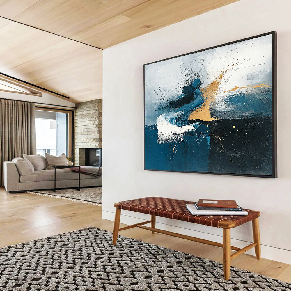 “Blue - Gray - Gold Abstract Dynamics” - Blue, Gray, Gold, Abstract dynamic patterns - Acrylic Painting HB1793