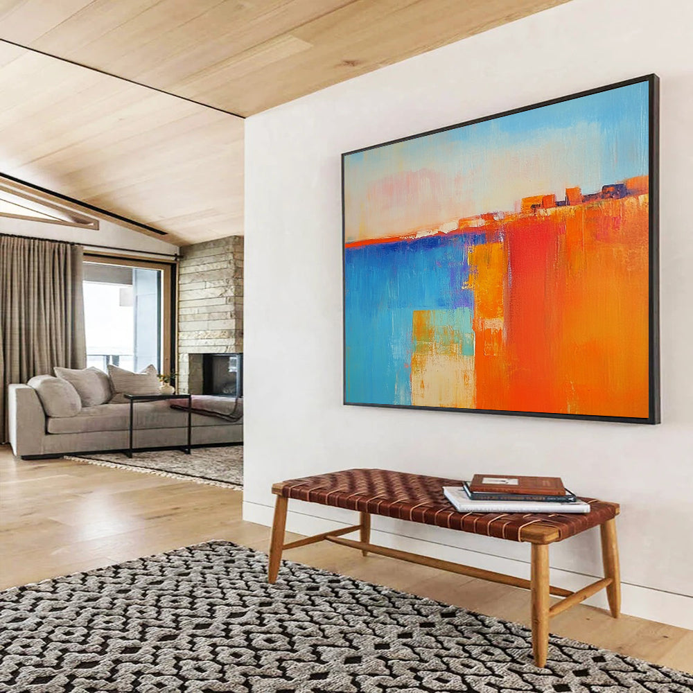 “Vibrant Abstract Blocks” - Blue, Orange, Pink, Bold Geometric Shapes Painting On Canvas HB0938