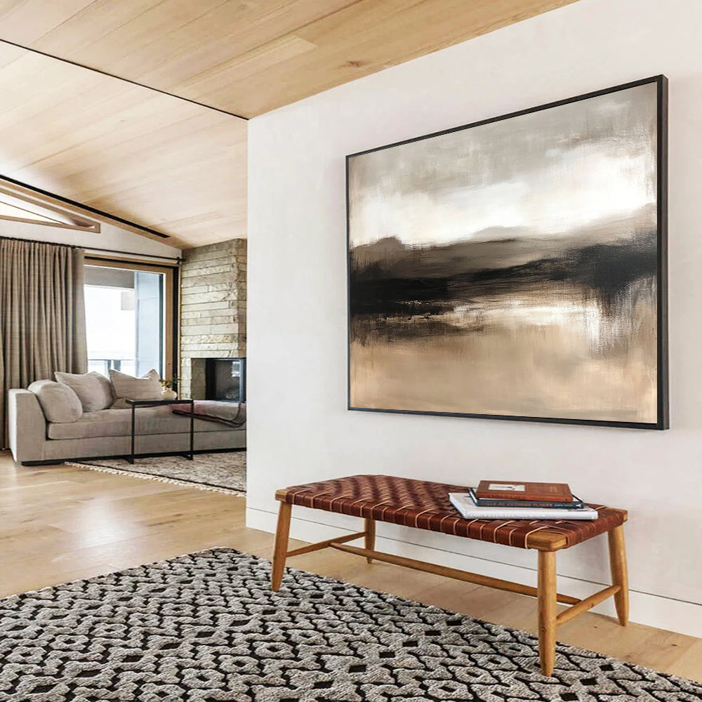 “Misty Earth Tones” - Warm Browns and Muted Grays, Hazy Landscape with Water Reflection Painting On Canvas HB0907
