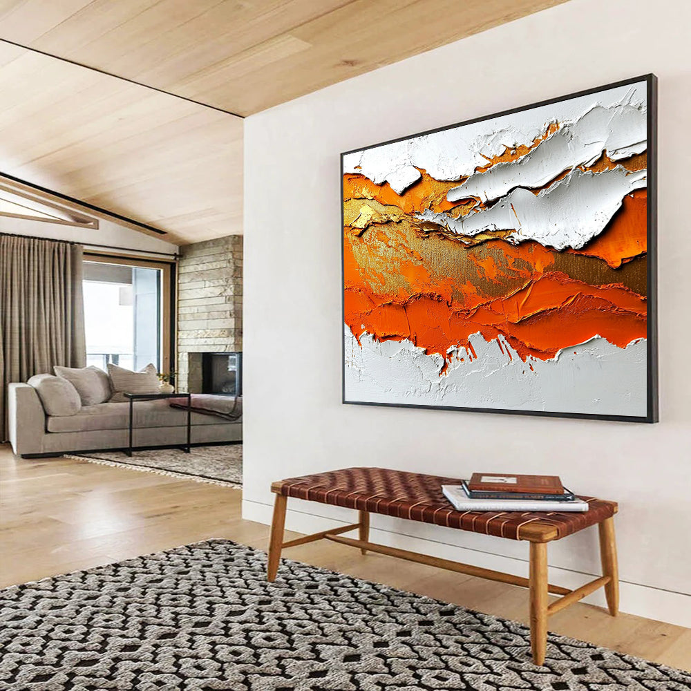 Orange and Gold Textured Terrain - Bold Impasto Abstract Painting On Canvas HB0432