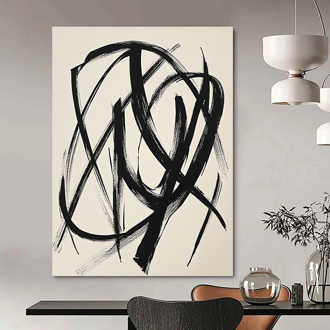 Contemporary hand-drawn abstract artwork showcases intricate intertwined forms with fluid shapes and bold strokes on white paper, embodying minimalist creative expression. DLZ1148