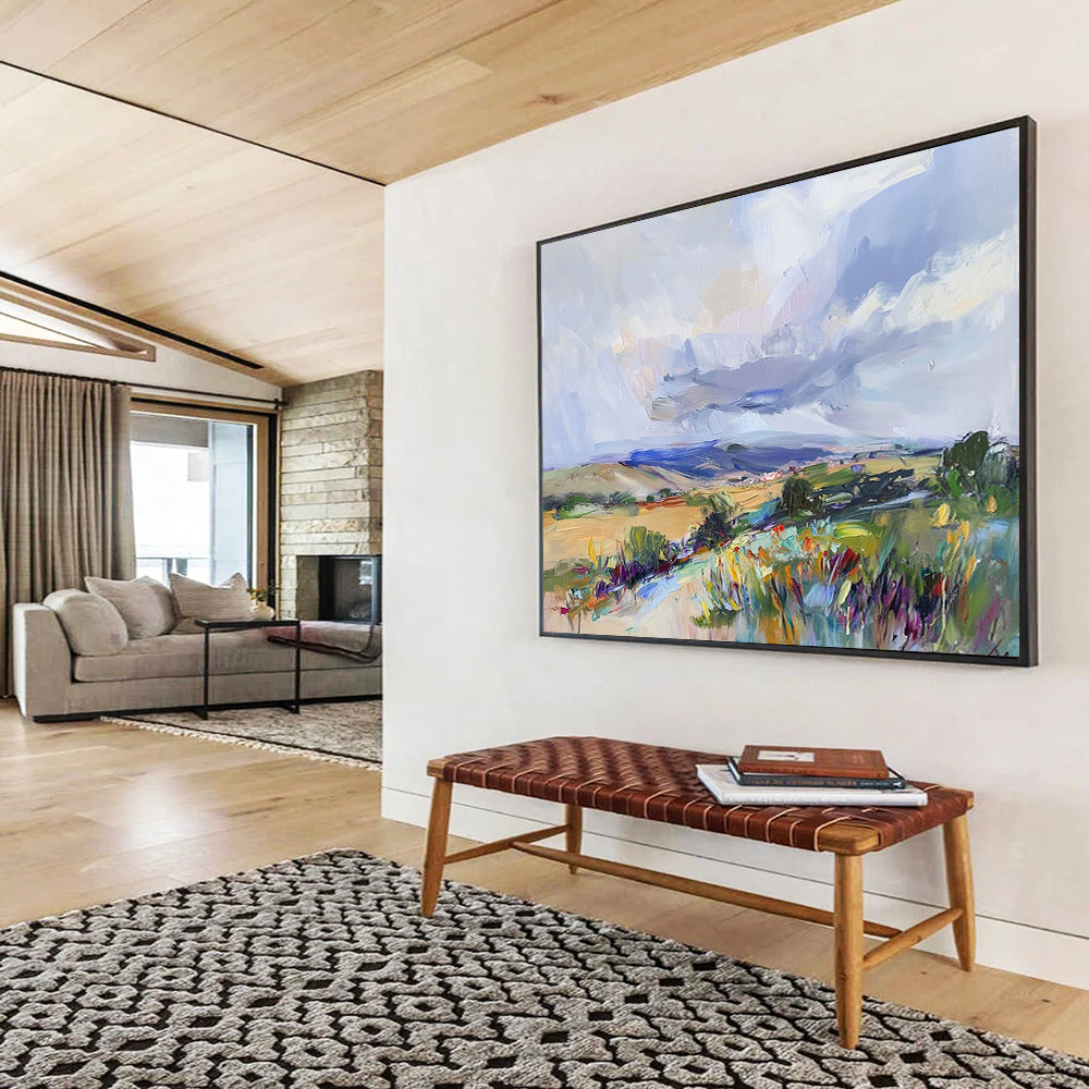 “Colorful Countryside Vibe” - Vivid Greens, Yellows, Blues, and Purples, Lively Impressionistic Landscape Painting On Canvas HB0915