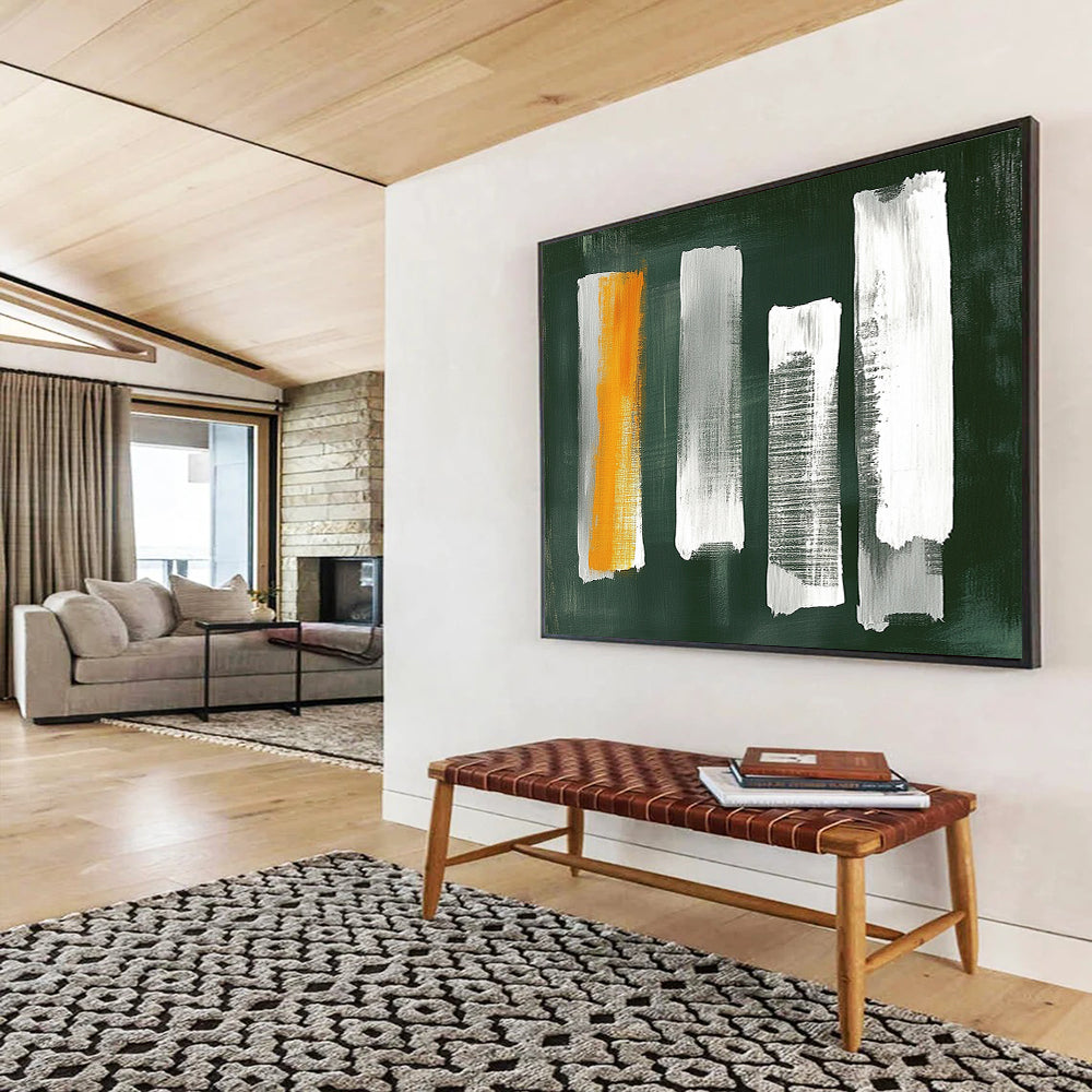 “Green - Based Brush Strokes” - Green, White, Orange, Gray Strokes - Painting On Canvas HB1413