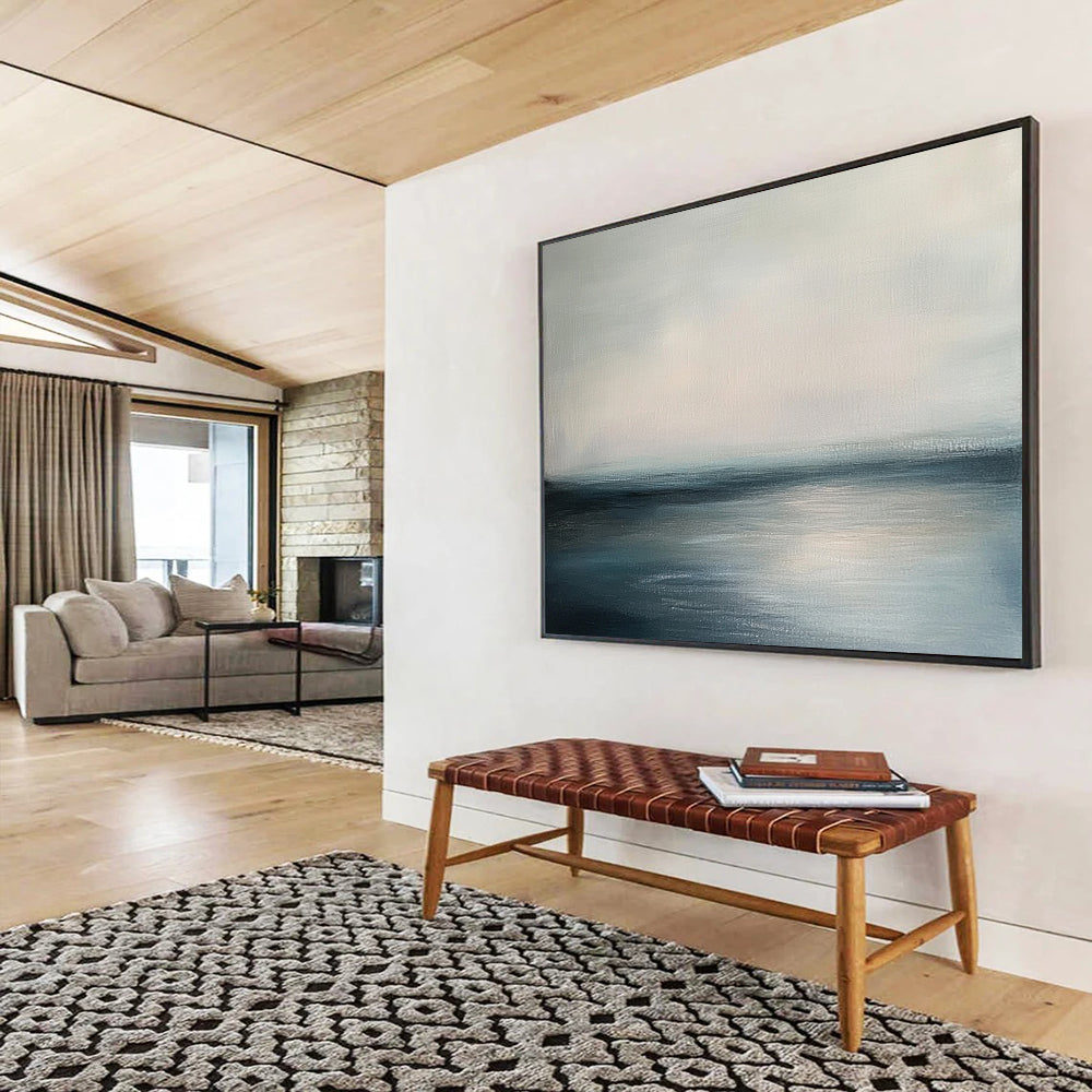 “Minimalist Sea Horizon” - Gray, Blue, White - Minimalist Sea - Acrylic Painting HB1303