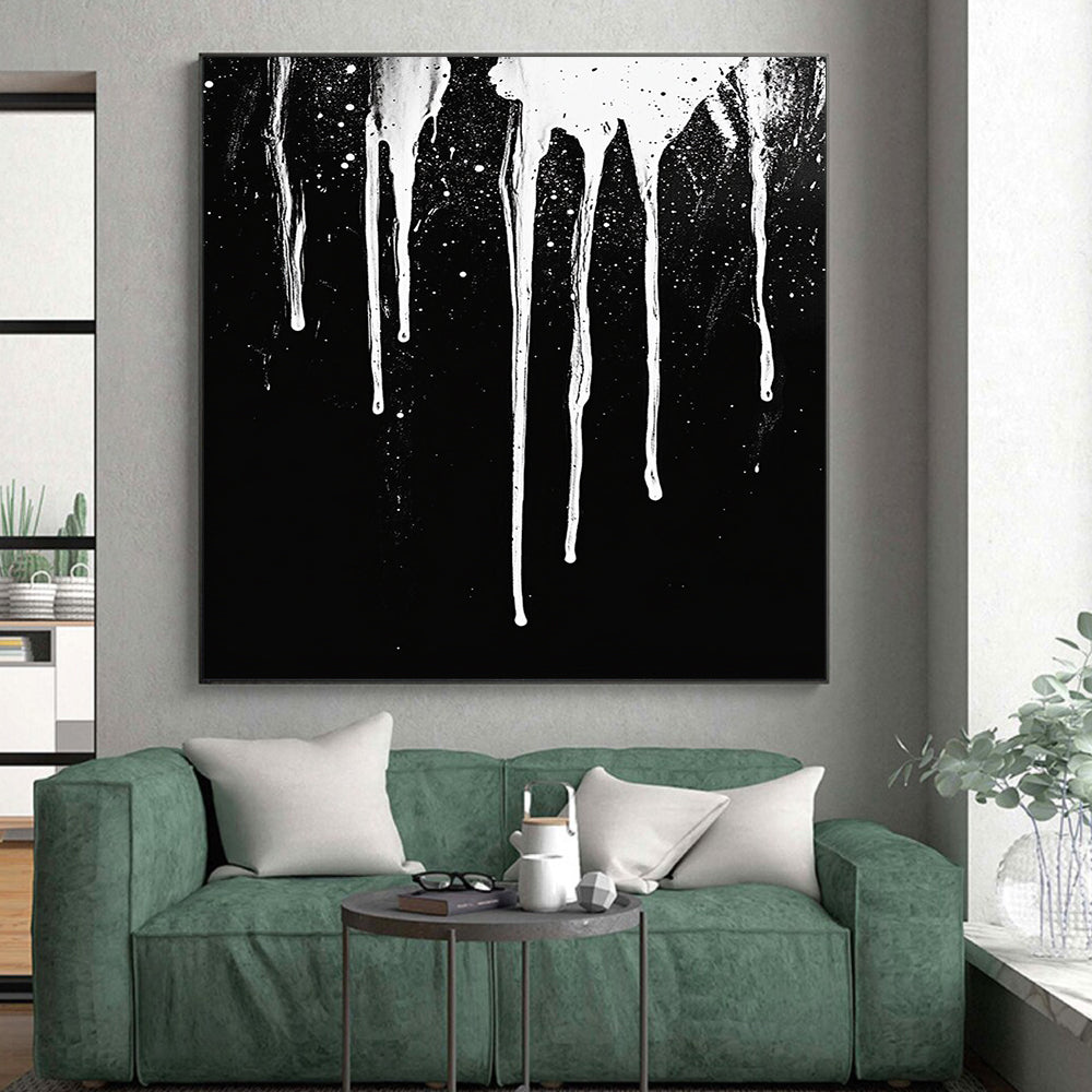 White Dripping Paint with Spots "Starry Drip" Painting On Canvas HB307