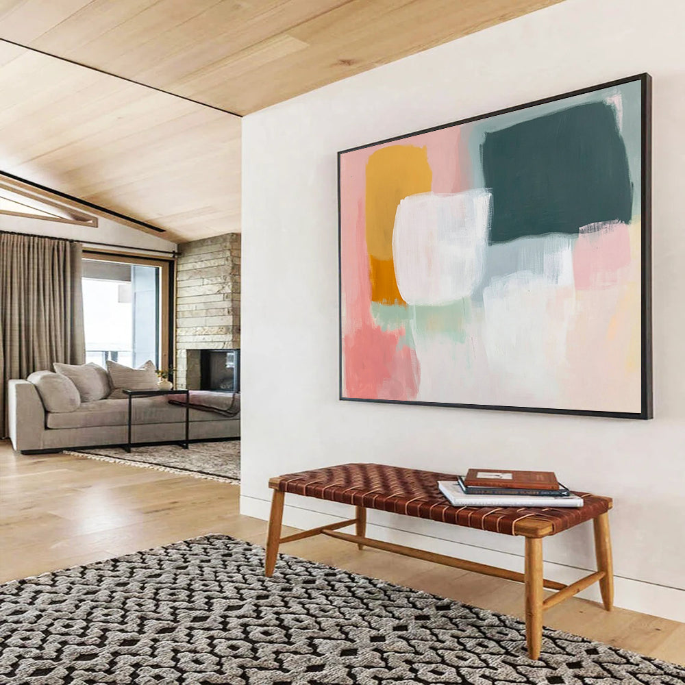 “Pastel Color Blocks” - Pink, yellow, green, white, Soft Abstract Painting HB0619
