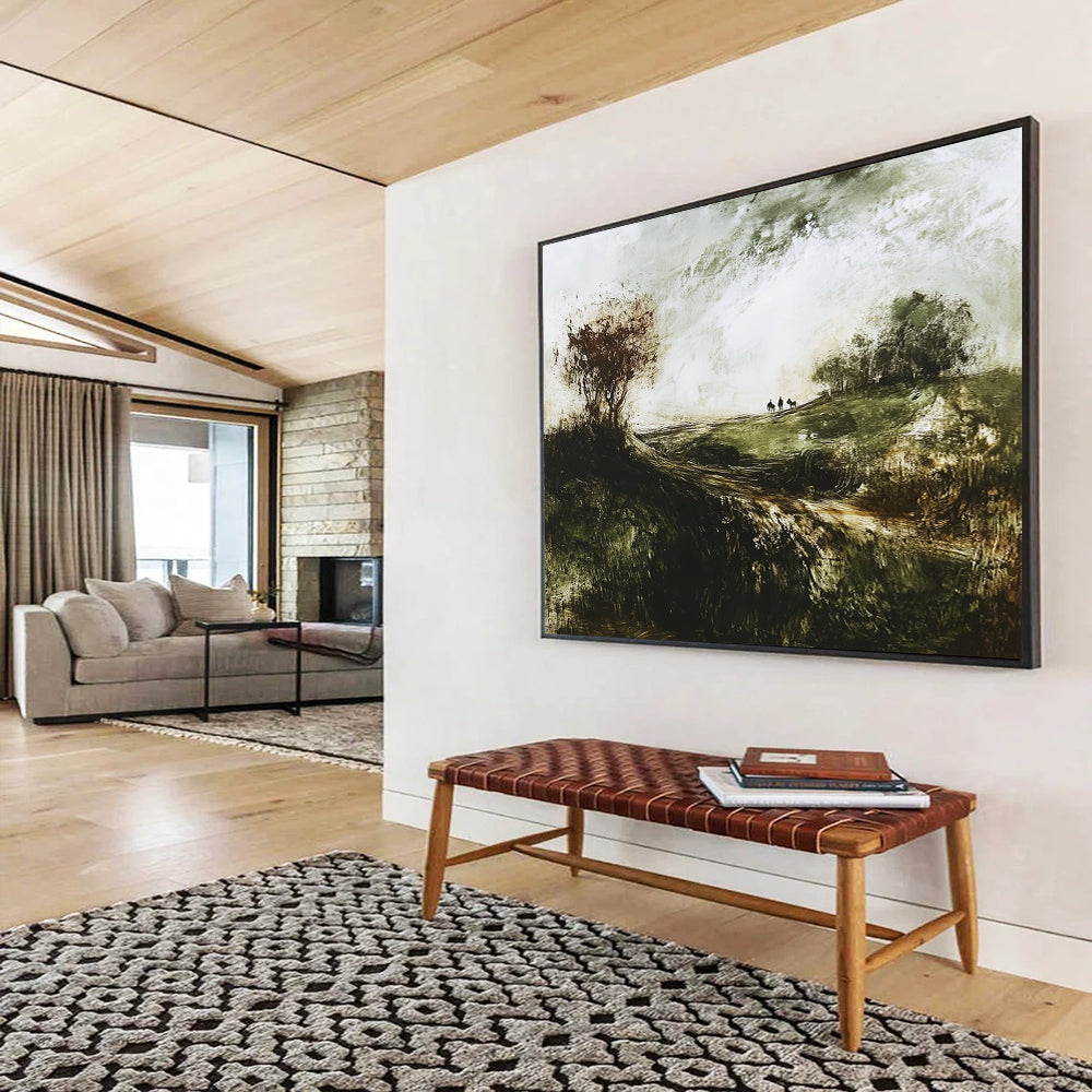 “Misty Moorland Ride” - Earthy greens, muted tones, Textural Landscape Painting On Canvas HB0568