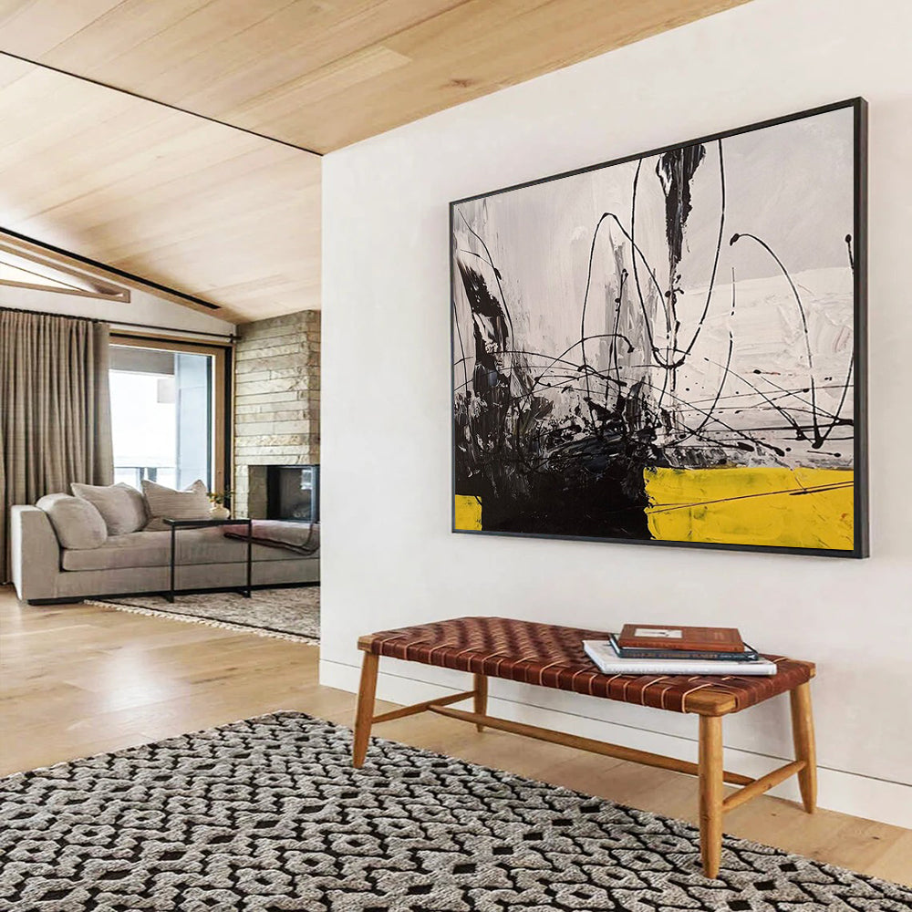 Black - White - Yellow Abstract Lines - Bold Modern Decor DLZ008