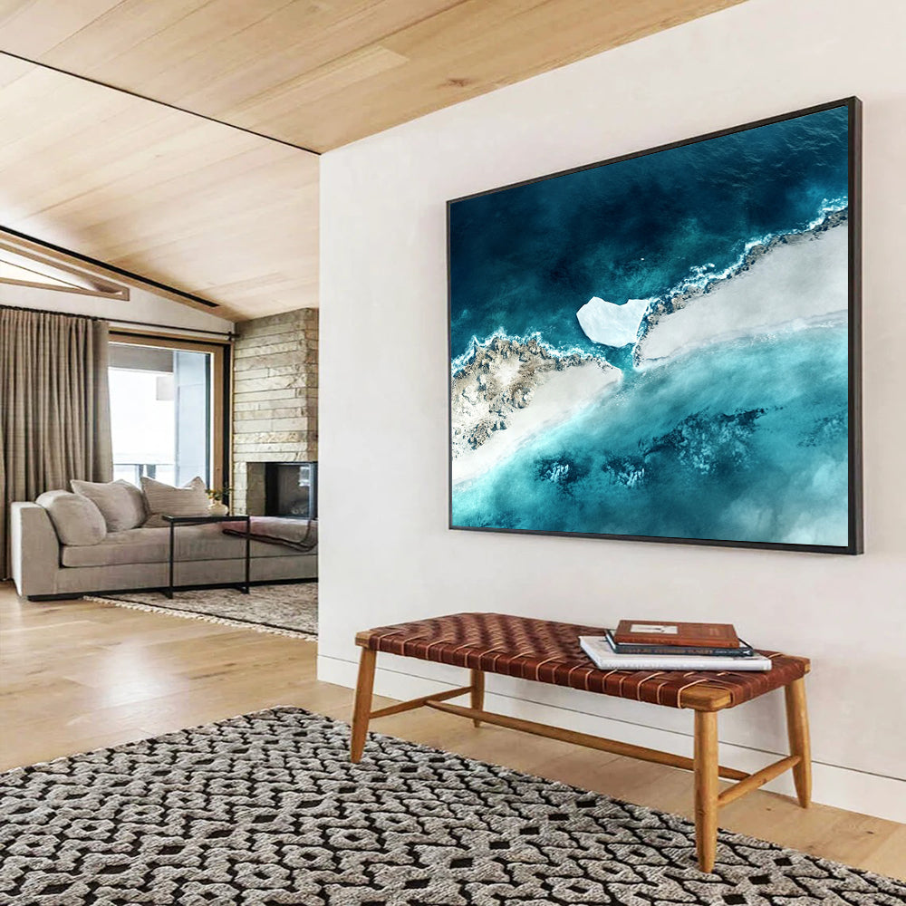 “Aerial Iceberg” - Blue, White, Beige with Iceberg and Coast - Aerial Photography HB1356