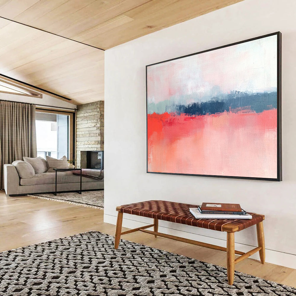 “Soft Coral Hues” - Gentle Pinks, Corals, and Muted Blues, Subtle Landscape - Inspired Abstract Painting On Canvas HB0912