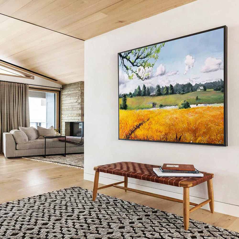 Golden Field Landscape - Rustic Living Room or Office Art DLZ208