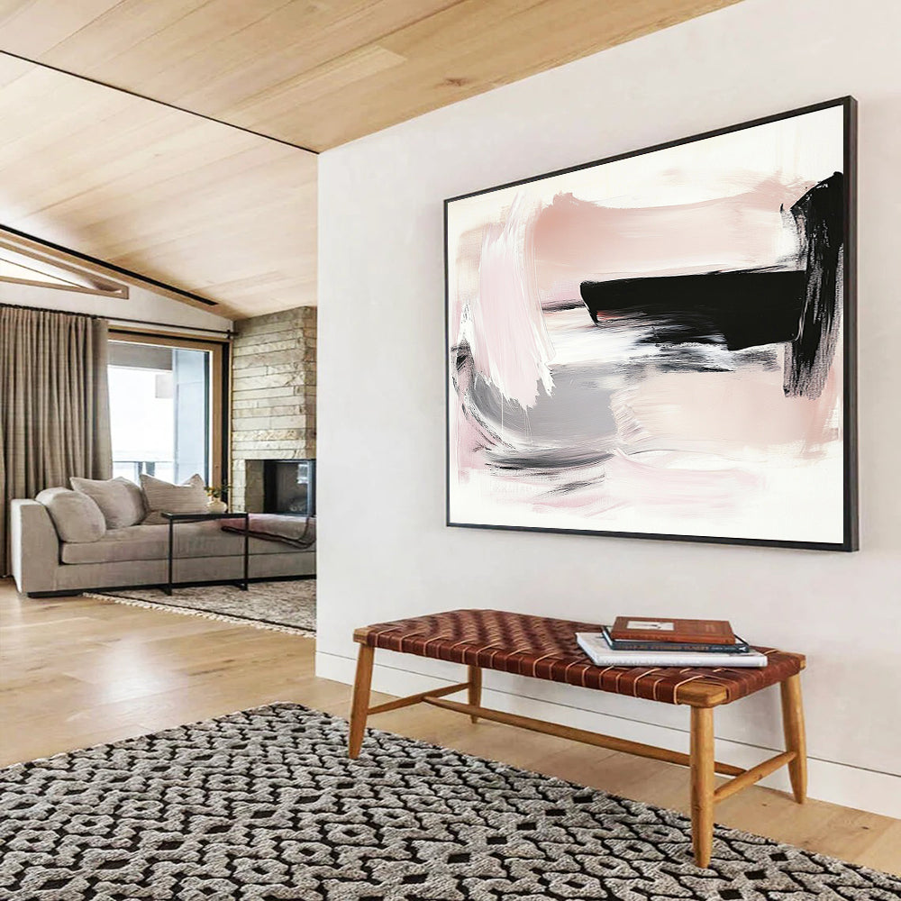“Pink Gray Abstract Brushstrokes” - Pink, Gray, Black, White, Brushstrokes - Painting On Canvas HB1435