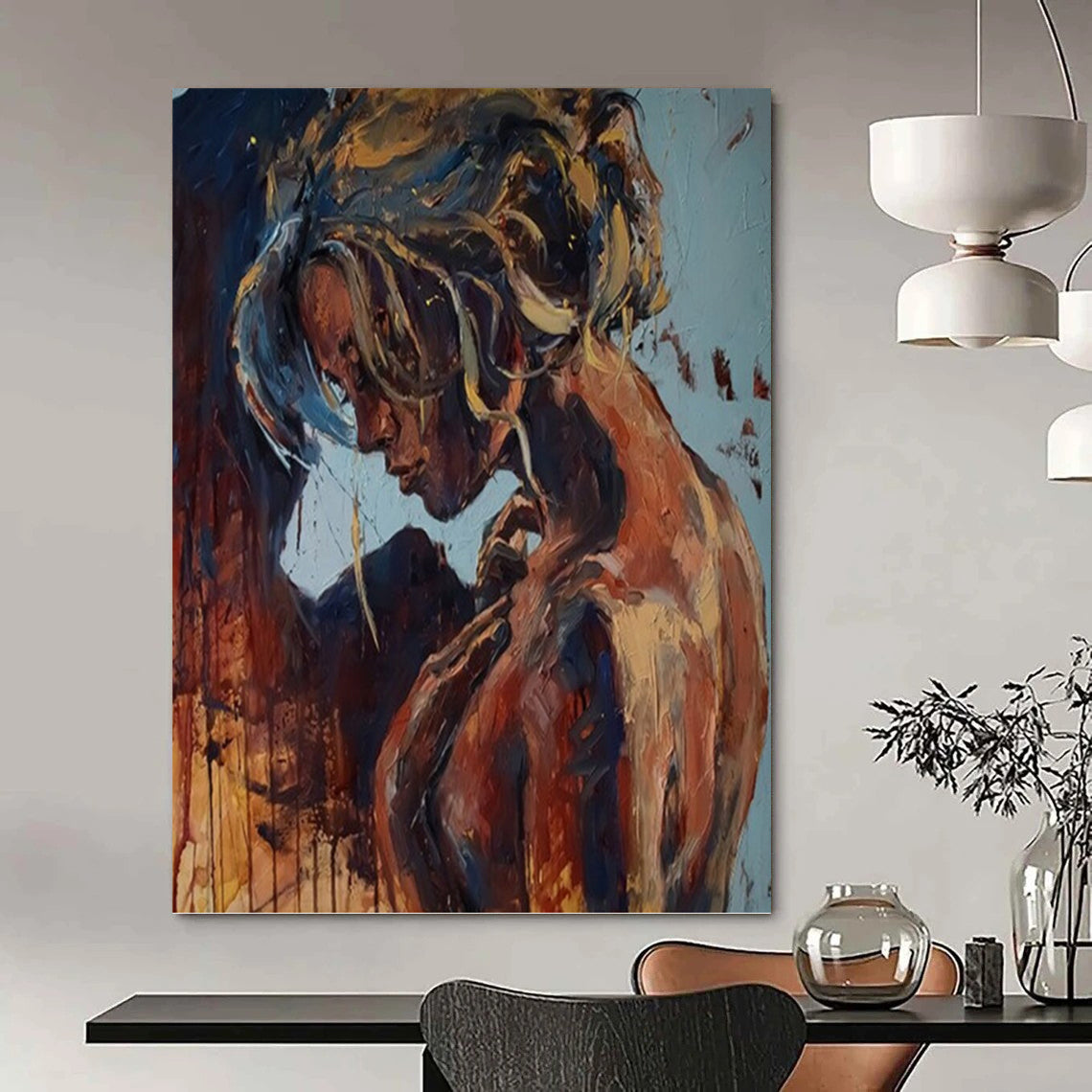 Large Vertical Custom Abstract Hand - Painted Canvas for Bar and Entryway DKH1651