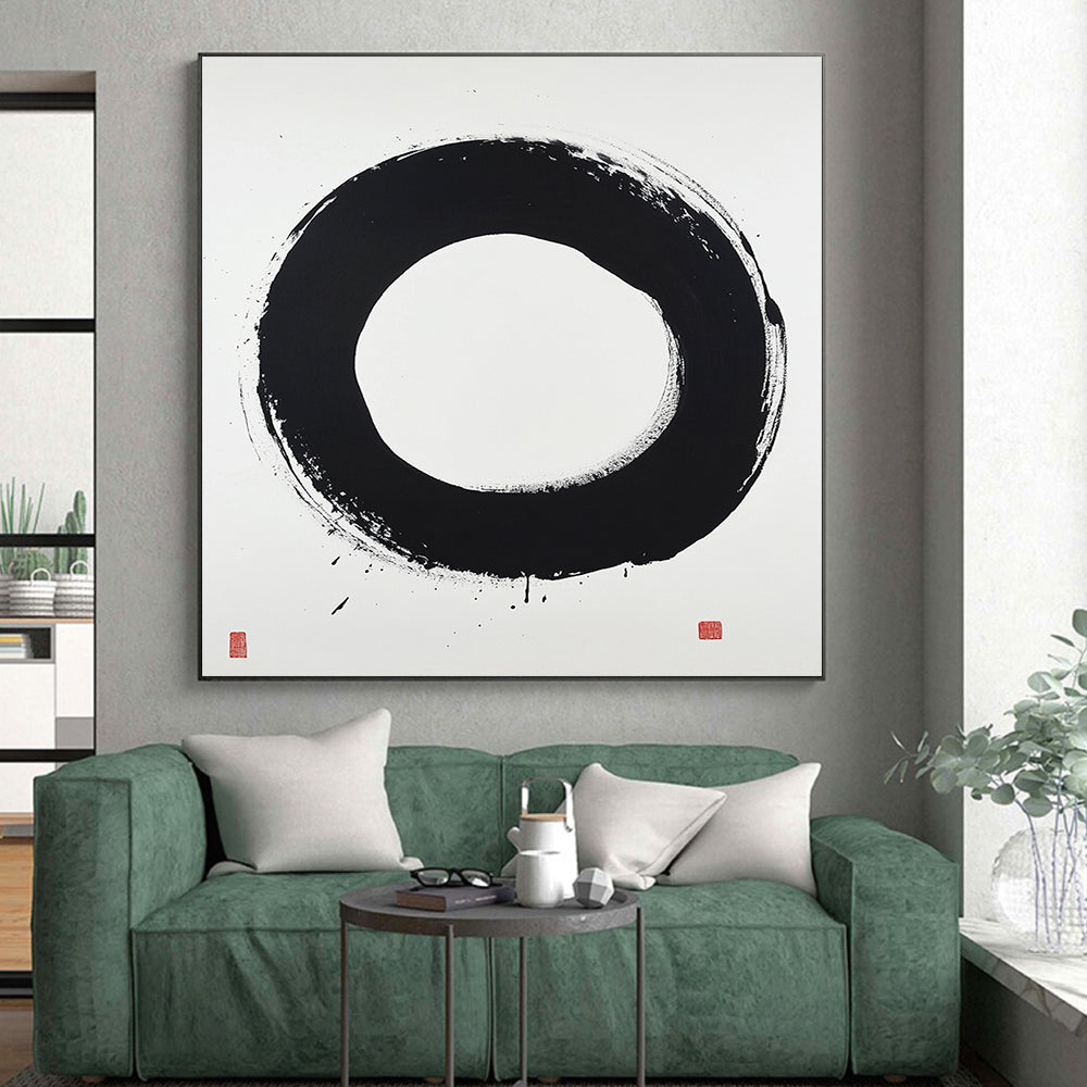 Black and White Clean Circle "Pure Harmony" Painting On Canvas HB266