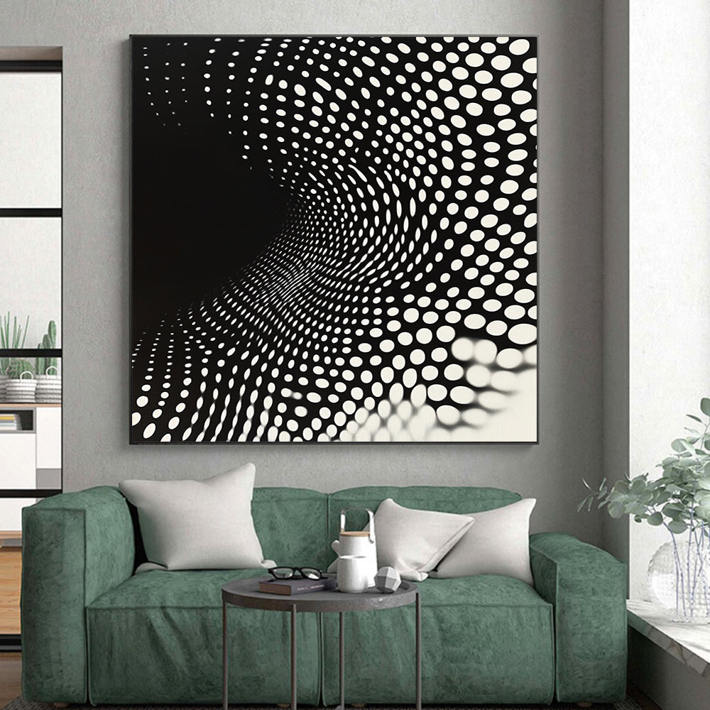 Black and White Dot Tunnel "Perceptual Path" Painting On Canvas HB264