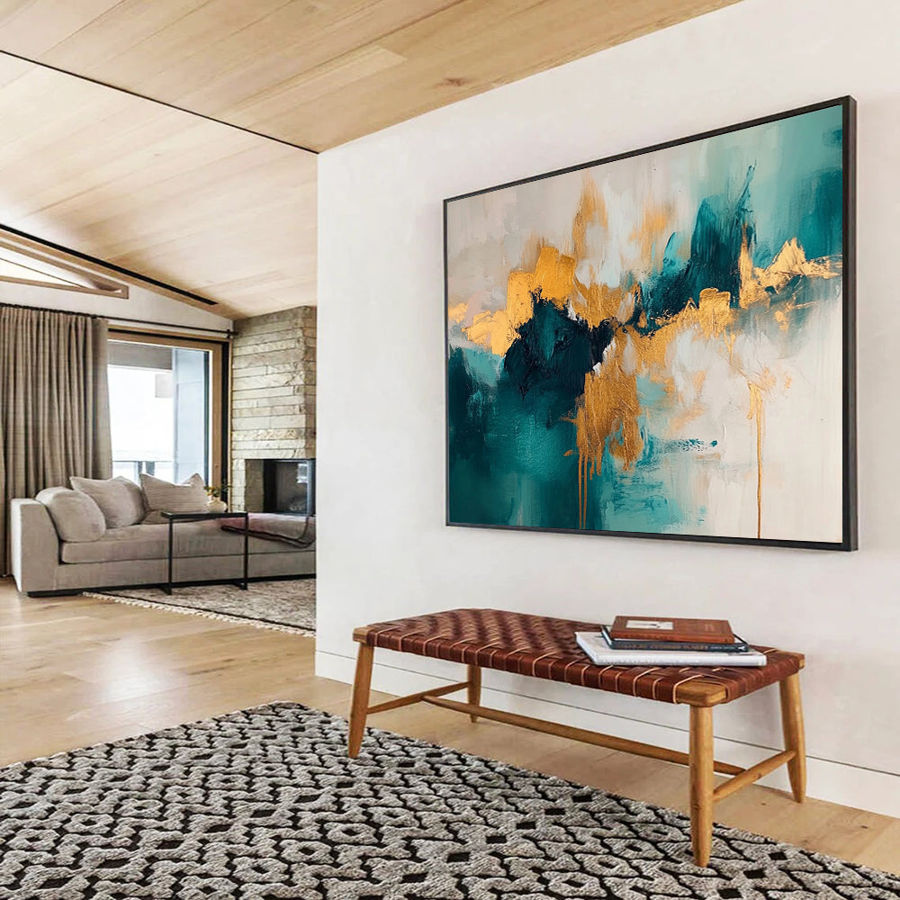 “Colorful Abstract Landscape” - Green, blue, purple, orange, yellow; Colorful abstract landscape with thick brushstrokes; Oil Painting On Canvas HB1285