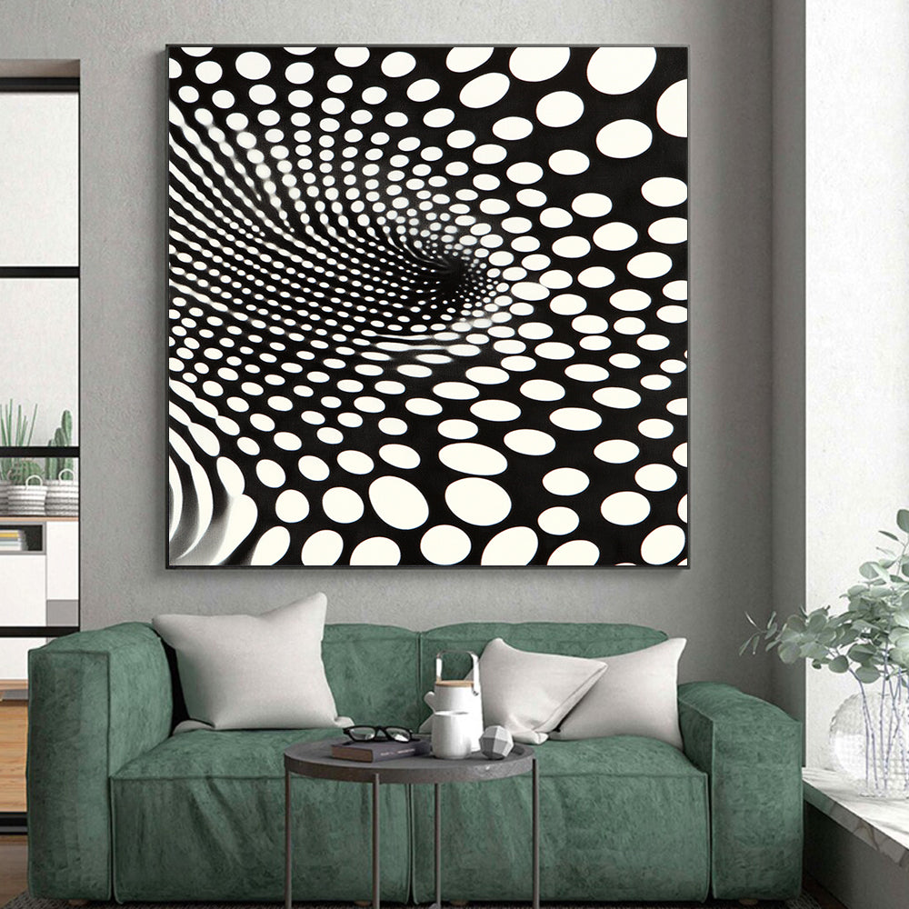 Black and White Dot Vortex "Optical Twist" Painting On Canvas HB254