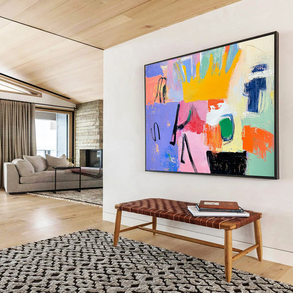 “Playful Color Block Abstract” - Purple, Pink, Yellow, Green, Blue with Blocks - Painting On Canvas HB1380