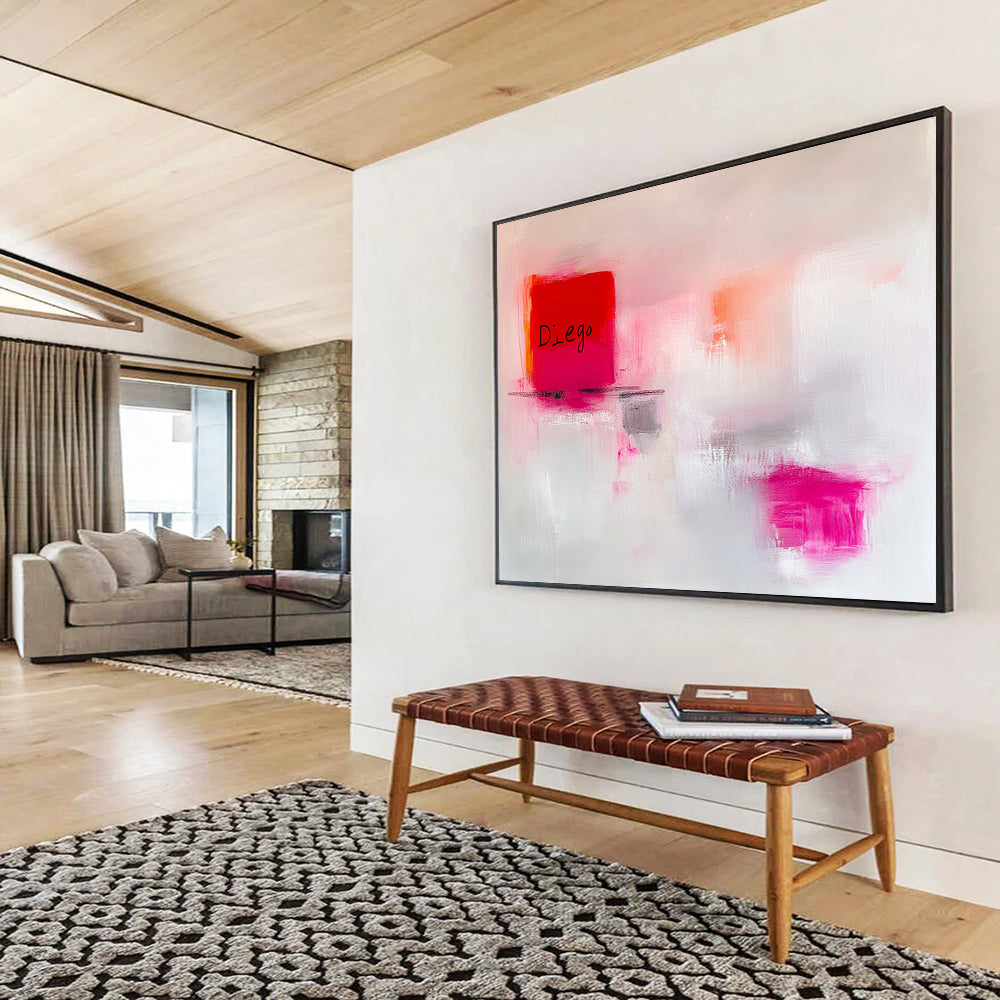 “Pink and Red Abstract” - Pink, Red, Gray, Minimalist Shapes - Acrylic Painting HB1482