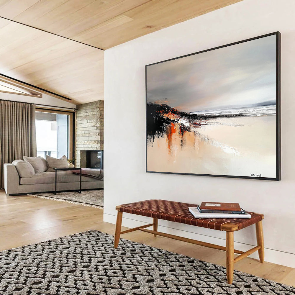 “Muted Tones Coastal Landscape” - Muted Gray, Orange, Abstract Coastal Landscape HB1121