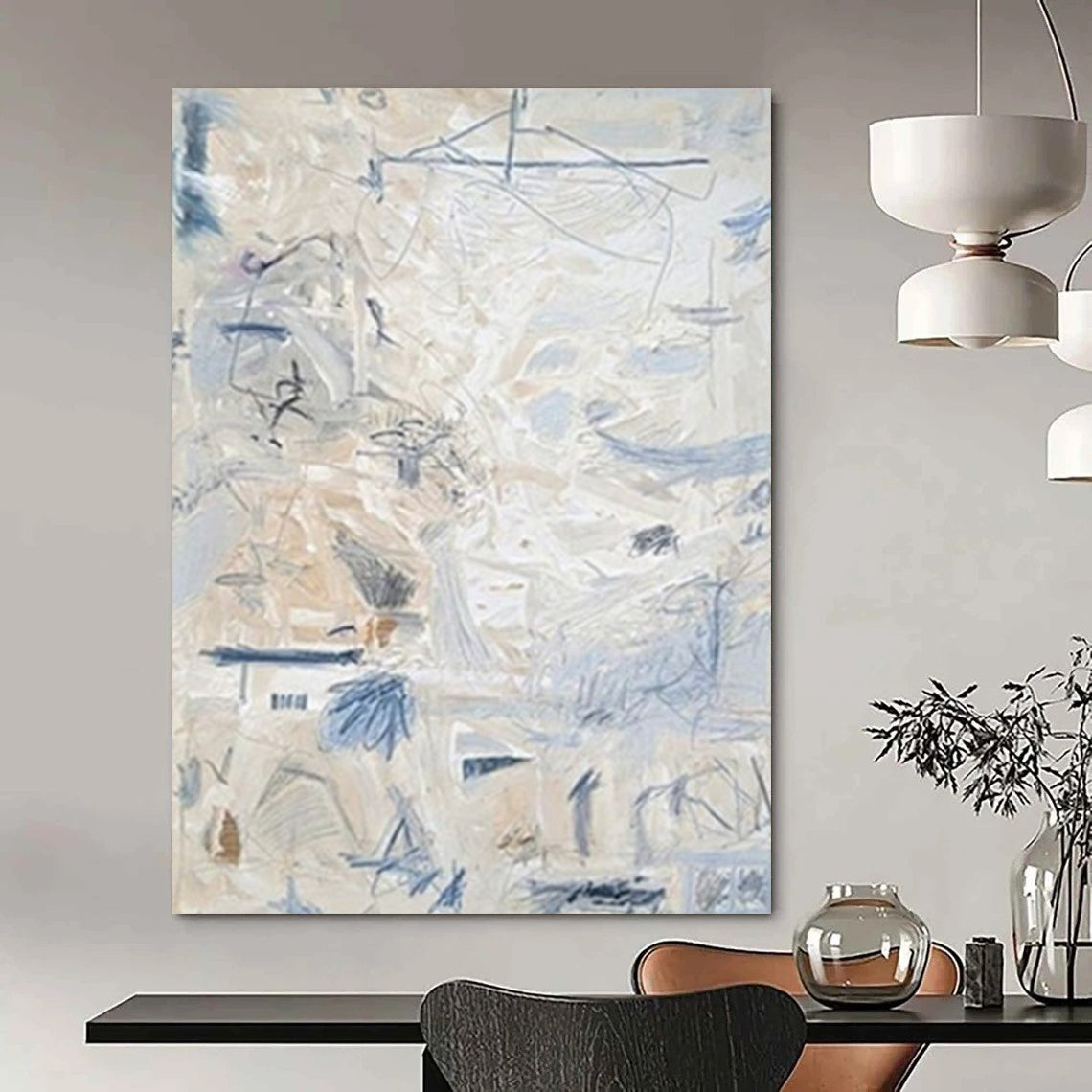 Fibrous Textures: Extended Custom Abstract Painting for Office and Dining Room DTP144